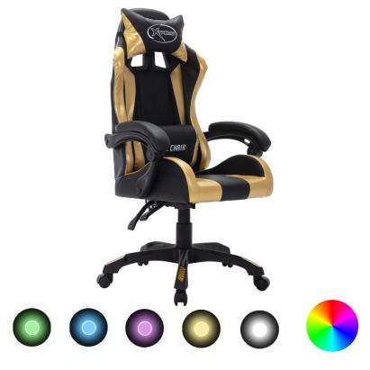 Scaun de jocuri cu LED RGB, auriu și negru, piele ecologică GartenMobel Dekor
