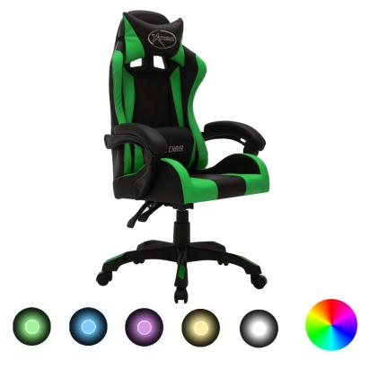 Scaun de jocuri cu LED RGB, verde și negru, piele ecologică GartenMobel Dekor