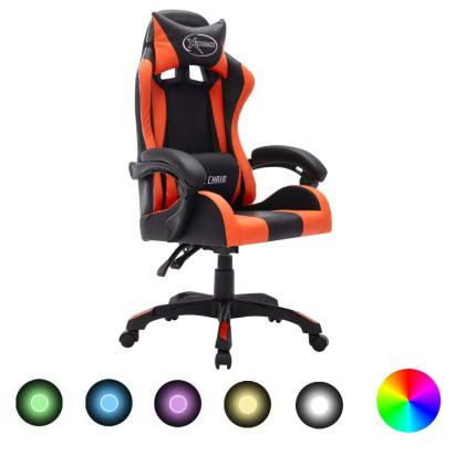Scaun de racing cu LED RGB, portocaliu & negru, piele ecologică GartenMobel Dekor
