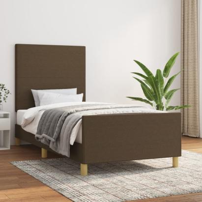 Cadru de pat cu tăblie, maro închis, 100x200 cm, textil GartenMobel Dekor
