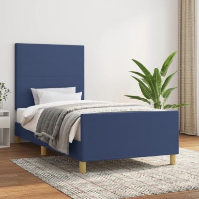 Cadru de pat cu tăblie, albastru, 100x200 cm, textil GartenMobel Dekor