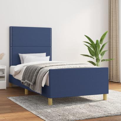 Cadru de pat cu tăblie, albastru, 100x200 cm, textil GartenMobel Dekor