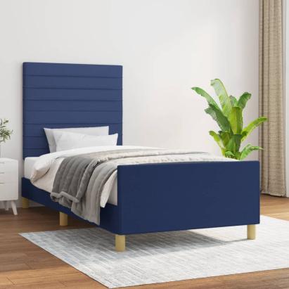 Cadru de pat cu tăblie, albastru, 100x200 cm, textil GartenMobel Dekor