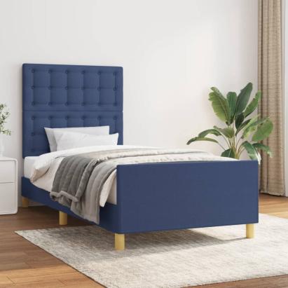 Cadru de pat cu tăblie, albastru, 100x200 cm, textil GartenMobel Dekor