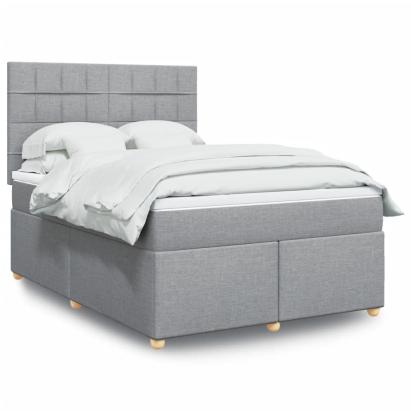 Pat box spring cu saltea, gri deschis, 140x190 cm, textil GartenMobel Dekor