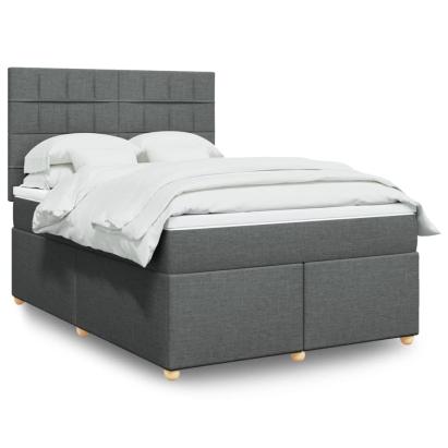 Pat box spring cu saltea, gri închis, 140x190 cm, textil GartenMobel Dekor