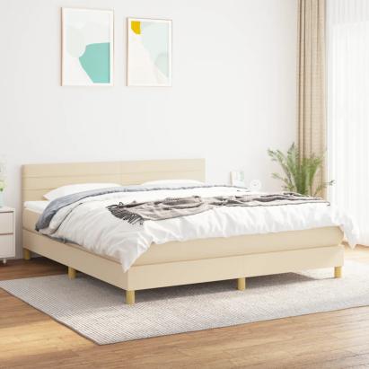Pat box spring cu saltea, crem, 160x200 cm, material textil GartenMobel Dekor