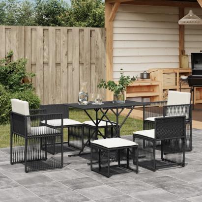 Set mobilier de grădină cu perne, 7 piese, negru, poliratan GartenMobel Dekor