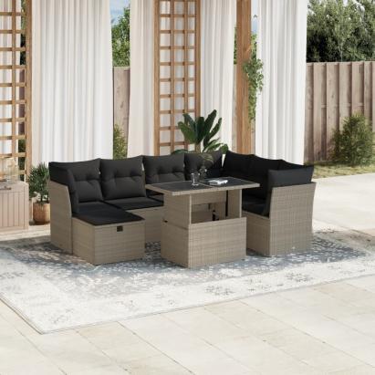 Set mobilier de grădină cu perne, 8 piese gri deschis poliratan GartenMobel Dekor