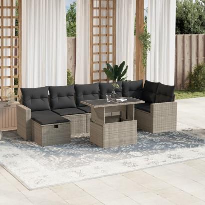 Set mobilier de grădină cu perne, 8 piese gri deschis poliratan GartenMobel Dekor