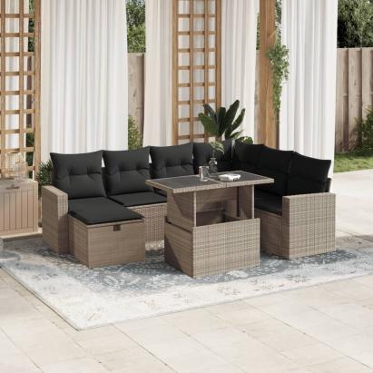 Set mobilier de grădină cu perne, 8 piese gri deschis poliratan GartenMobel Dekor