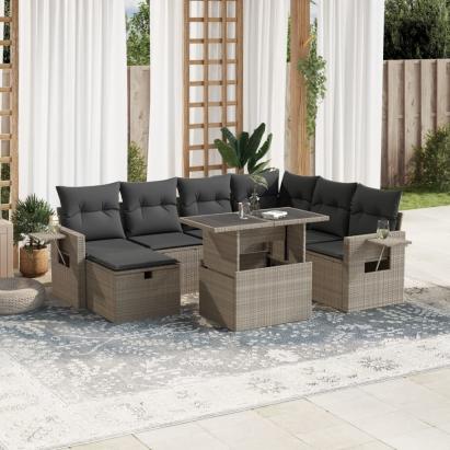 Set mobilier de grădină cu perne, 8 piese gri deschis poliratan GartenMobel Dekor