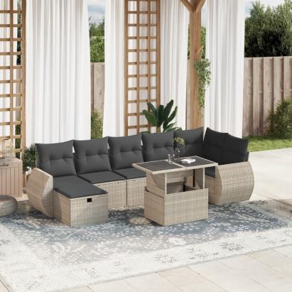 Set mobilier de grădină cu perne, 8 piese gri deschis poliratan GartenMobel Dekor
