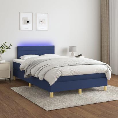 Pat cu arcuri, saltea și LED, albastru, 120x200 cm, textil GartenMobel Dekor