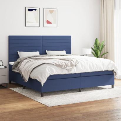 Pat box spring cu saltea, albastru, 200x200 cm, textil GartenMobel Dekor