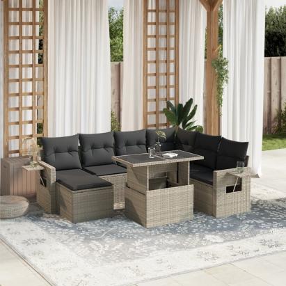 Set mobilier de grădină cu perne, 8 piese gri deschis poliratan GartenMobel Dekor