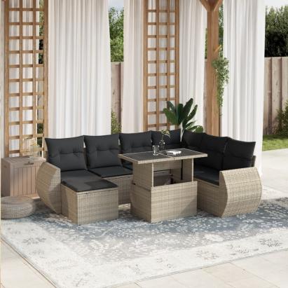 Set mobilier de grădină cu perne, 8 piese gri deschis poliratan GartenMobel Dekor