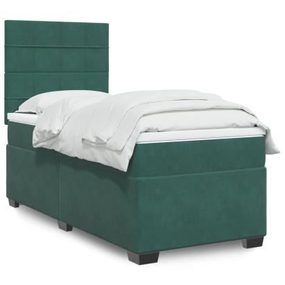 Pat box spring cu saltea, verde închis, 90x200 cm, catifea GartenMobel Dekor