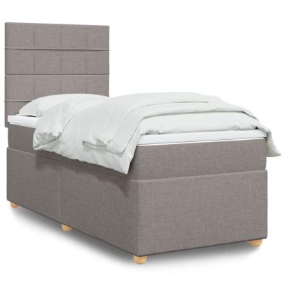 Pat box spring cu saltea, gri taupe, 90x200 cm, textil GartenMobel Dekor