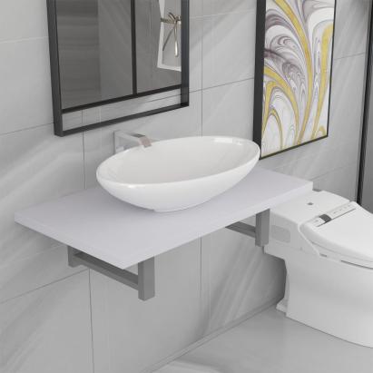 Set mobilier de baie, 2 piese, alb, ceramică GartenMobel Dekor