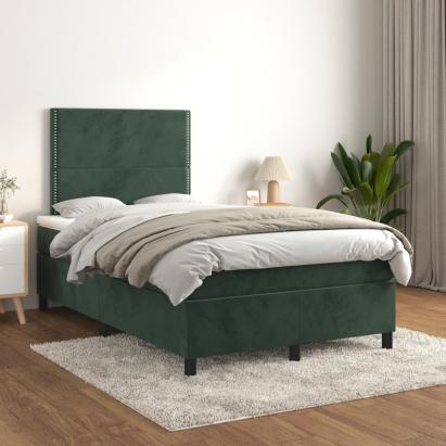 Pat box spring cu saltea, verde închis, 120x200 cm, catifea GartenMobel Dekor