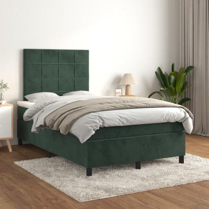 Pat box spring cu saltea, verde închis, 120x200 cm, catifea GartenMobel Dekor