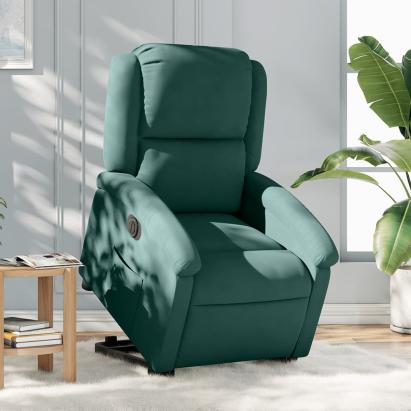 Fotoliu electric rabatabil cu ridicare, verde închis, catifea GartenMobel Dekor