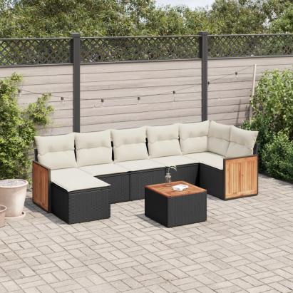 Set mobilier de grădină cu perne, 8 piese, negru, poliratan GartenMobel Dekor