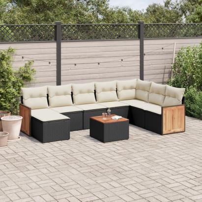 Set mobilier de grădină cu perne, 9 piese, negru, poliratan GartenMobel Dekor