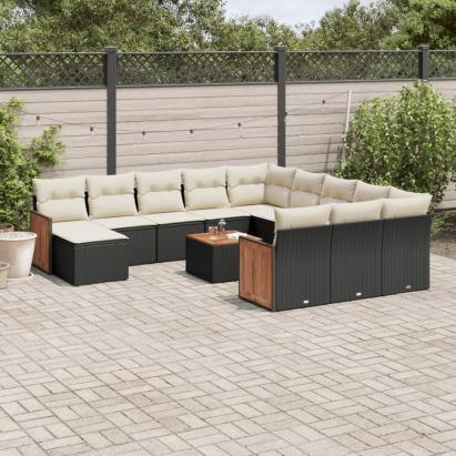 Set mobilier de grădină cu perne, 13 piese, negru, poliratan GartenMobel Dekor