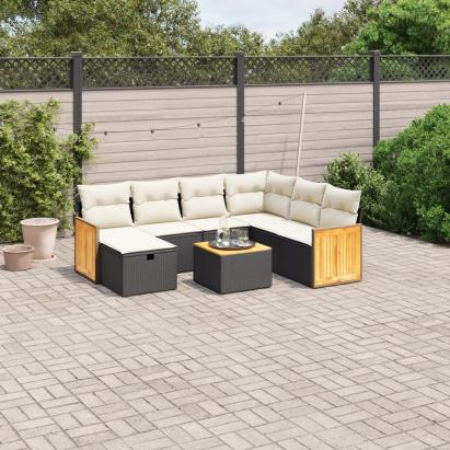 Set mobilier de grădină cu perne, 8 piese, negru, poliratan GartenMobel Dekor