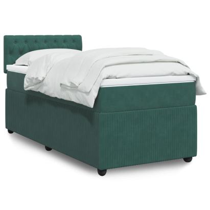 Pat box spring cu saltea, verde închis, 90x190 cm, catifea GartenMobel Dekor