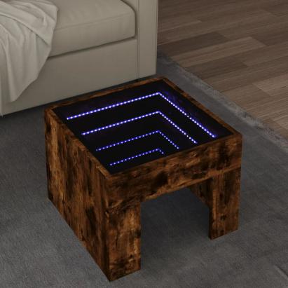 Măsuță de cafea cu LED infinity, stejar fumuriu, 40x40x30 cm GartenMobel Dekor