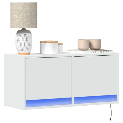 Comodă TV de perete cu lumini LED, alb, 80x31x38 cm GartenMobel Dekor