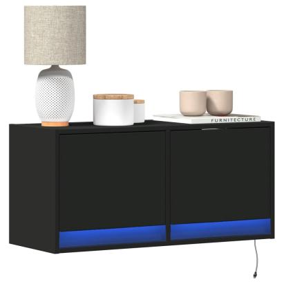 Dulap TV de perete cu lumini LED negru 80x31x38 cm GartenMobel Dekor