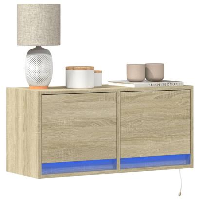 Comodă TV de perete cu lumini LED, stejar sonoma, 80x31x38 cm GartenMobel Dekor