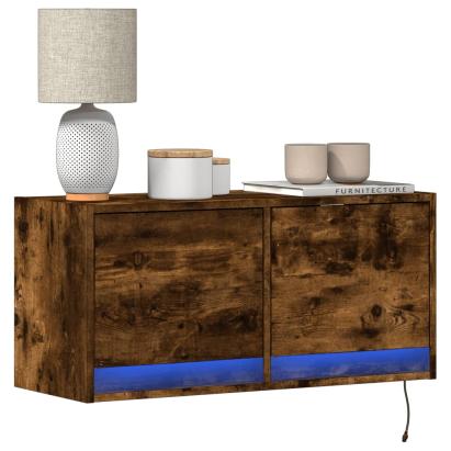 Comodă TV de perete cu lumini LED, stejar fumuriu, 80x31x38 cm GartenMobel Dekor