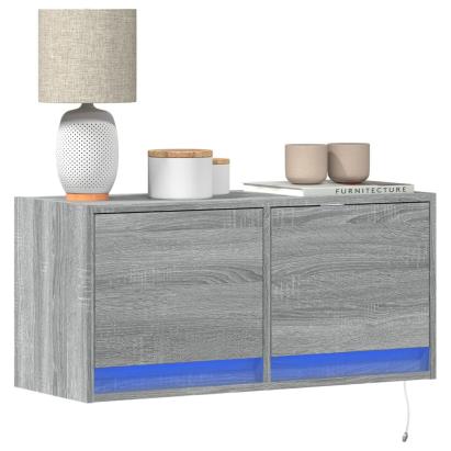 Comodă TV de perete cu lumini LED, gri sonoma, 80x31x38 cm GartenMobel Dekor