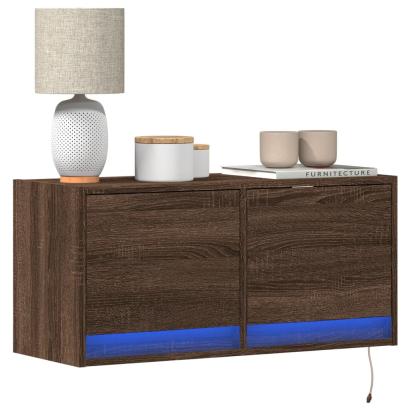 Comodă TV de perete cu lumini LED, stejar maro, 80x31x38 cm GartenMobel Dekor