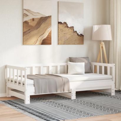 Pat de zi cu extensie, alb, 90x200 cm, lemn masiv de pin GartenMobel Dekor