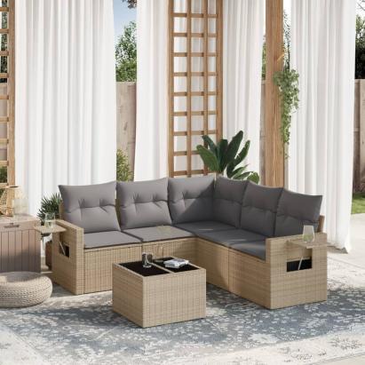 Set canapele de grădină cu perne, 6 piese, bej, poliratan GartenMobel Dekor