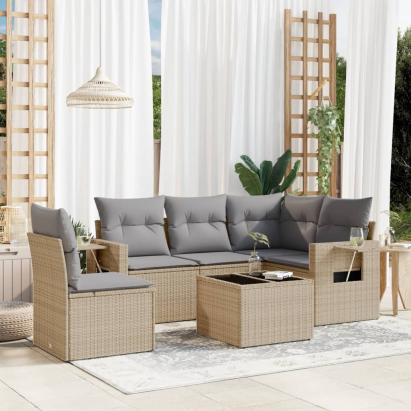 Set canapele de grădină cu perne, 6 piese, bej, poliratan GartenMobel Dekor