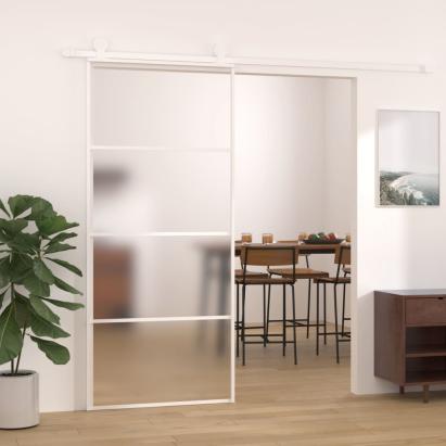 Ușă glisantă, alb, 90x205 cm, sticlă ESG mată și aluminiu GartenMobel Dekor