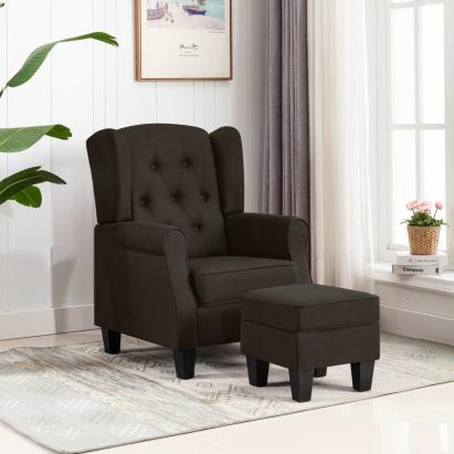 Fotoliu cu taburet pentru picioare, maro închis material textil GartenMobel Dekor