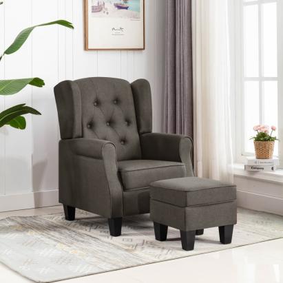 Fotoliu cu taburet pentru picioare, gri taupe, material textil GartenMobel Dekor