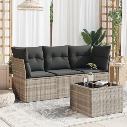 Set canapea de grădină cu perne, 4 piese, gri deschis poliratan GartenMobel Dekor