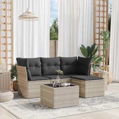 Set canapele de grădină cu perne, 5 piese gri deschis poliratan GartenMobel Dekor
