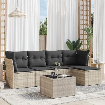 Set canapele de grădină cu perne, 6 piese gri deschis poliratan GartenMobel Dekor