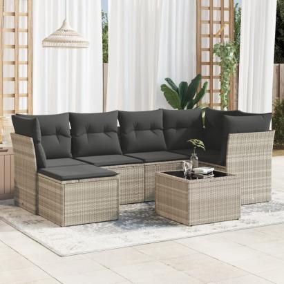 Set canapele de grădină cu perne, 7piese gri deschis poliratan GartenMobel Dekor