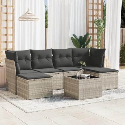 Set canapele de grădină cu perne, 7piese gri deschis poliratan GartenMobel Dekor